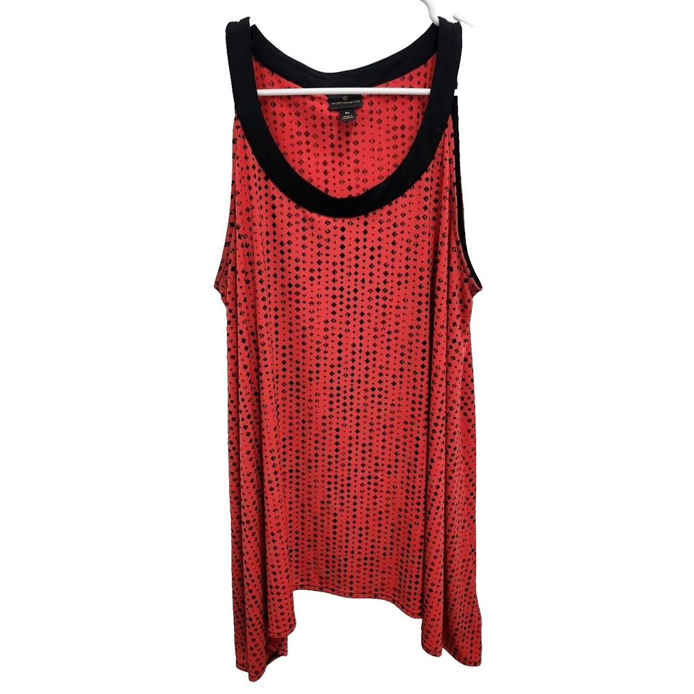 Worthington Womens Tank Top Size XL Red Black Sleeveless Sharkbite Stretch Knit‎